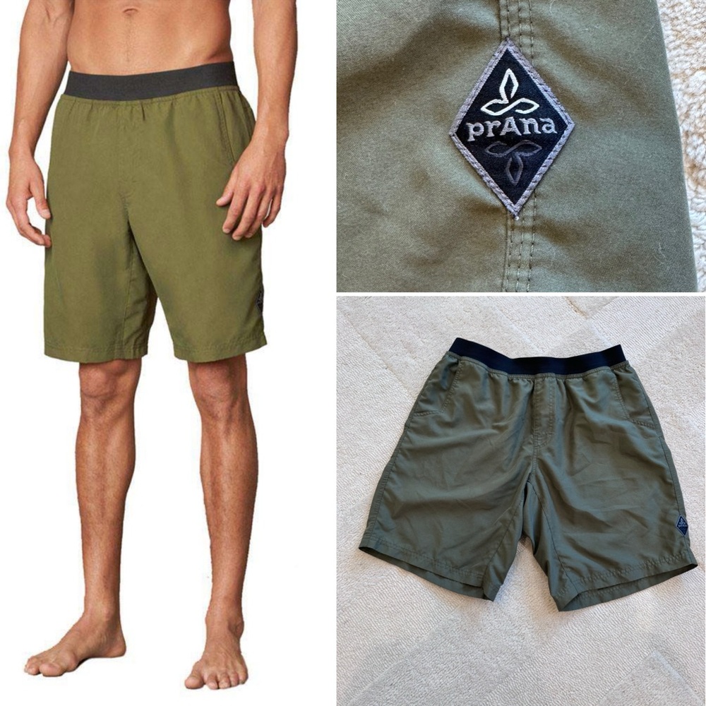 Prana Olive Green Breathe Athletic Shorts Boardshorts